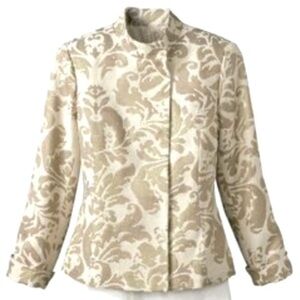Coldwater Creek Shimmer Jacquard Jacket Blazer Gold Metallic Formal Size 12